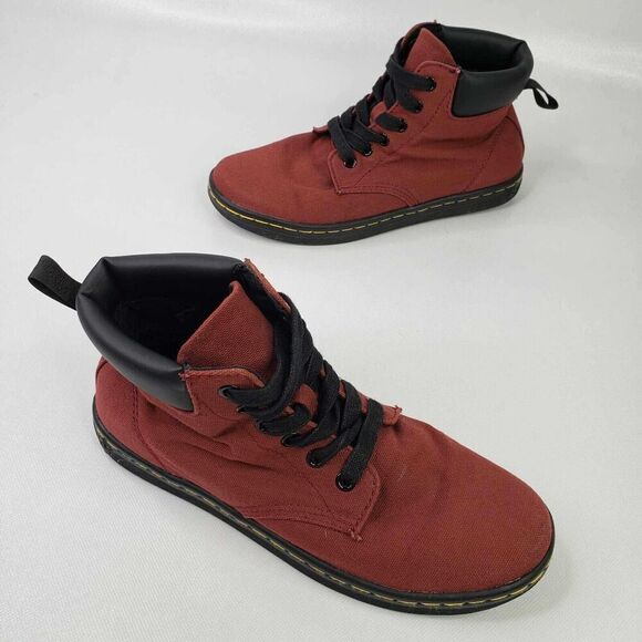 Dr. Doc Martens Boots Maelly Red Combat Canvas Lace Up womens Size 7 - Picture 1 of 9